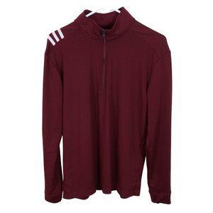 ADIDAS L Burgundy White Three Stripe Shoulder 1/4 Zip Moisture Wicking Jacket